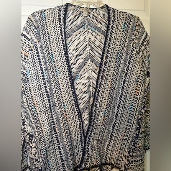Lucky Brand Woman’s Pottery Open Cardigan Multicolor Stripe Small Fringe Boho - Picture 3 of 10